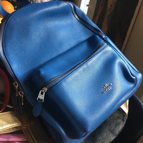 coach blue leather backpack